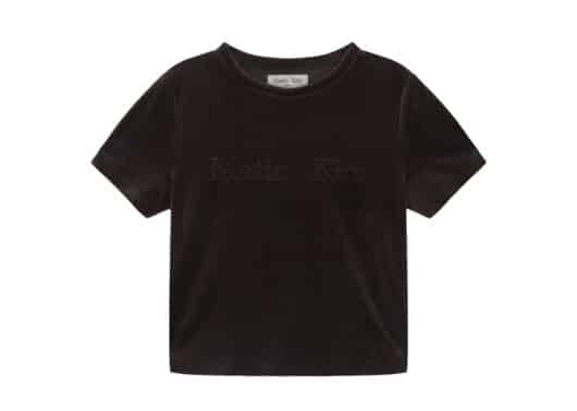 Matin Kim Logo Emboss Velvet Crop Tee Brown TS076 Front View