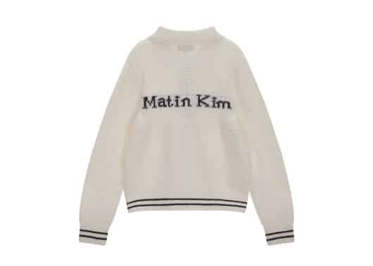 Matin Kim Punching Point Logo Knit Cardigan Ivory (W) CD045