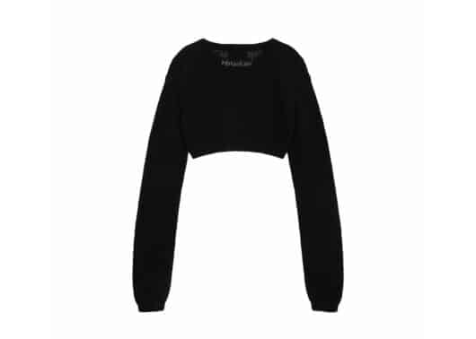 Matin Kim Round Neck Crop Zip Up Cardigan Black CD047 Back View