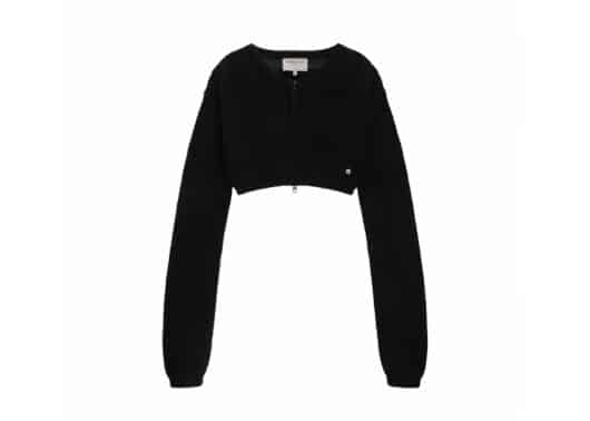 Matin Kim Round Neck Crop Zip Up Cardigan Black CD047