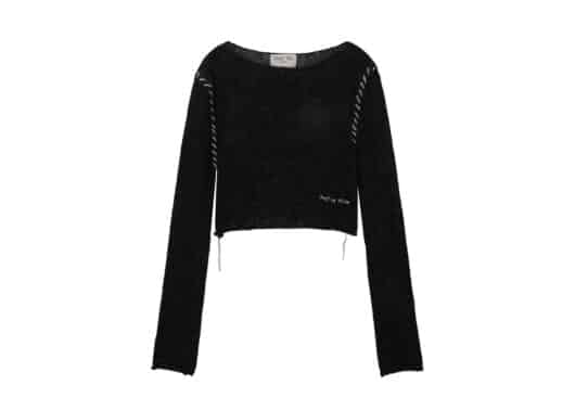 Matin Kim Slimfit See Through Stitch Knit Top Black PO026 Front View