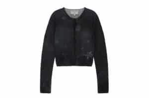 Matin Kim Snow Graphic Knit Cardigan Charcoal CD044 Front View
