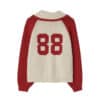 Ronron 88 Blocking Cowichan Knit Zip Up Cream Red - Image 2