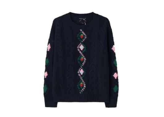 Ronron Berry Handmade Point Fisherman Pullover Knit Navy