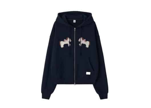 Ronron Furry Pony Patch Zip Up Hoodie Navy