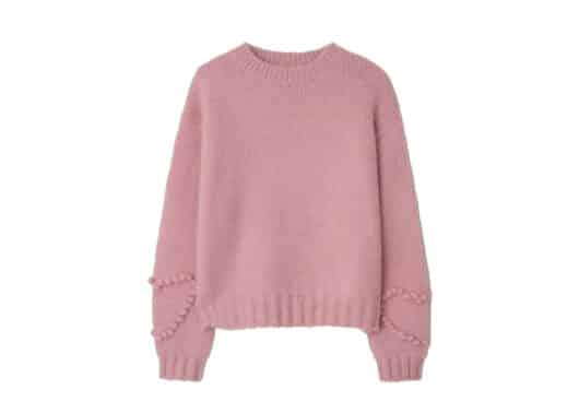 Ronron Handmade Heart Sleeve Point Pullover Knit Cream Pink