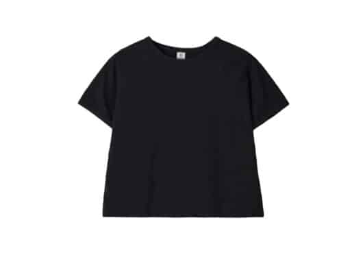 Ronron Ruffle Heart Cut Out Puff Sleeve Half Tee Black Front View