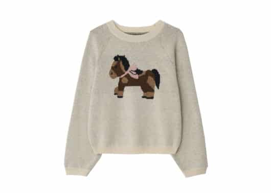 Ronron Furry Pony Raglan Jacquard Knit Oatmeal
