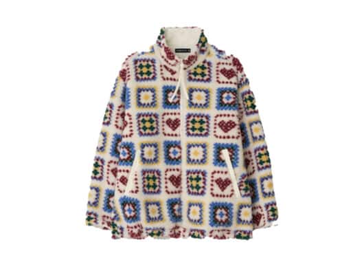 Ronron Heart Crochet Pattern Fleece Jacket Ivory