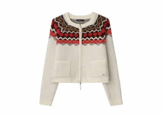Ronron Heart Nordic Zip Up Crop Cardigan Ivory