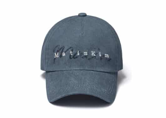 Matin Kim Cotton Washed Crack Logo Ball Cap Blue HT020 Front View