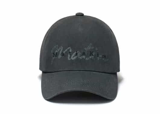 Matin Kim Cotton Washed Crack Logo Ball Cap Charcoal HT020 Front View