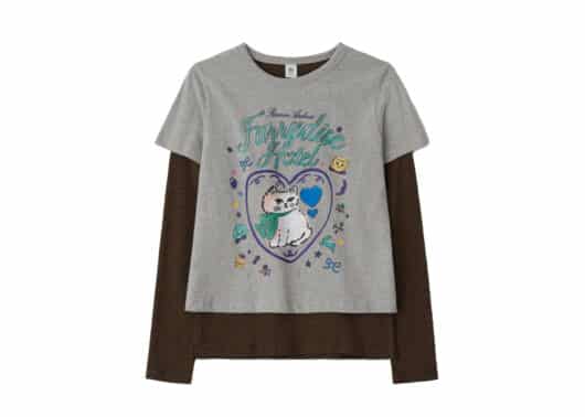 Ronron Crayon Furry Cat Layered Long Sleeve Grey