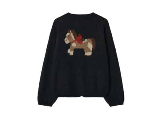 Ronron Furry Pony Jacquard Knit Cardigan Black - Image 2