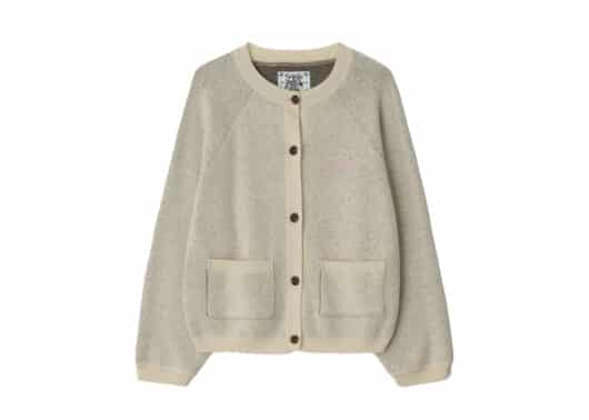Ronron Furry Pony Jacquard Knit Cardigan Oatmeal