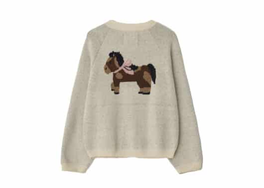 Ronron Furry Pony Jacquard Knit Cardigan Oatmeal - Image 2