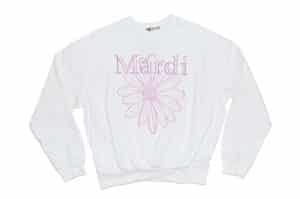 Mardi Mercredi FlowerMardi Needlework Crewneck White Pink