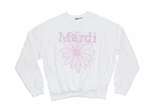 Mardi Mercredi FlowerMardi Needlework Crewneck White Pink