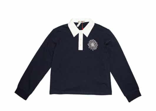 Mardi Mercredi Piquet Flower Cropped Shirt Navy