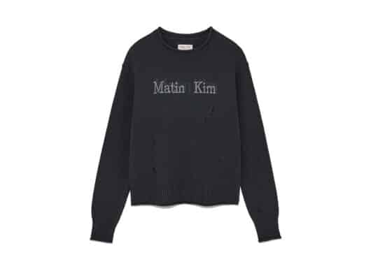 Matin Kim Crack Logo Vintage Knit Crewneck Charcoal PO001 (W)