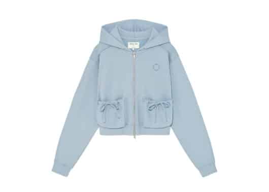 Matin Kim Volume Pocket Crop Zip Up Hoodie Light Blue JP006