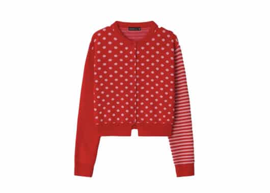 Ronron Back Stripe Dot Knit Cardigan Red