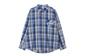 Ronron Check Stitch Heart Pocket Over Fit Shirt Blue
