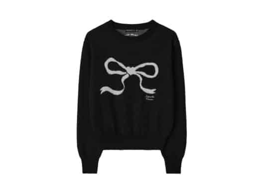 Ronron Heart Ribbon Jacquard Knit Black Ivory