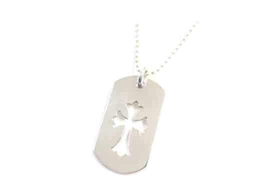 Chrome Hearts Cross Dog Tag Pendant Silver Full View
