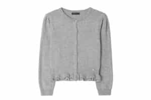 Ronron Puff Sleeve Frill Knit Cardigan Grey