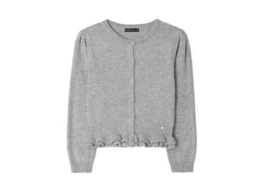 Ronron Puff Sleeve Frill Knit Cardigan Grey