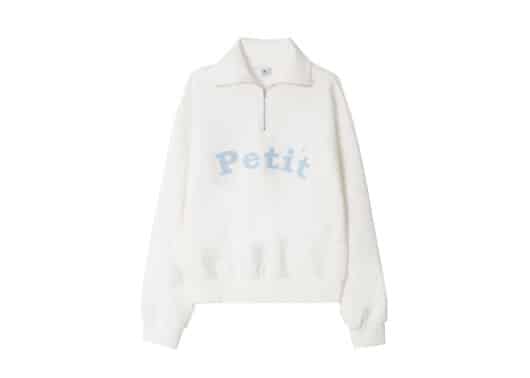Ronron Star Button Petit Applique Half Zip Up Sweatshirt White