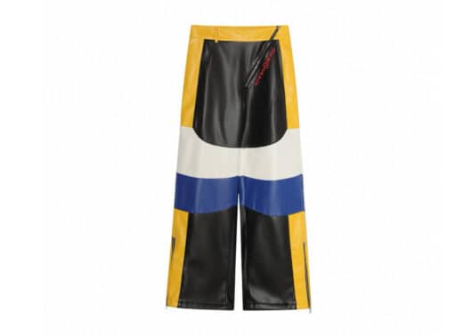A Few Good Kids 24FW Contrasting Leather Pants Black Yellow Blue