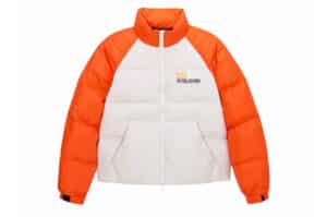 A Few Good Kids 24FW Raglan Sleeve Color Block Pocket Down Jacket Orange Grey