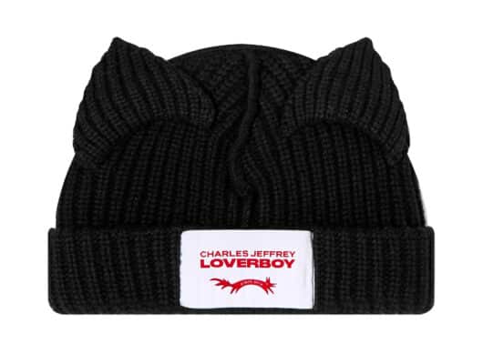 Charles Jeffrey LOVERBOY Knitted Chucky Ears Beanie Black Front View