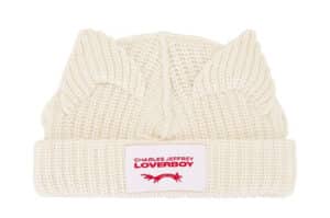 Charles Jeffrey LOVERBOY Knitted Chucky Ears Beanie Ecru Front View
