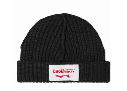 Charles Jeffrey LOVERBOY Knitted Label Beanie Black Front View