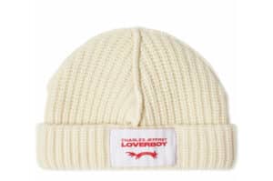 Charles Jeffrey LOVERBOY Knitted Label Beanie Ecru Front View