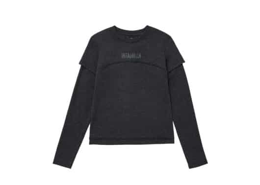 Matin Kim (Kim Matin) Layered Sleeve Logo Long Sleeve Tee Charcoal TS006