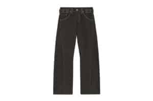 Matin Kim Waist Buckle Curved Twill Denim Pants Charcoal DN014