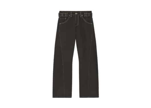 Matin Kim Waist Buckle Curved Twill Denim Pants Charcoal DN014