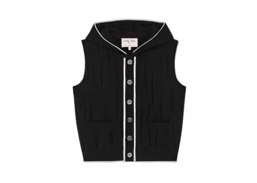 Matin Kim Wrinkle Hoody Button Knit Vest Black KV004