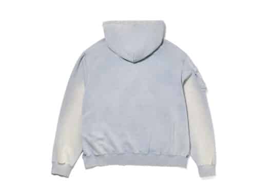 Open Yy Pocket Washed Box Hoodie Blue Back View