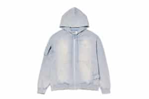 Open Yy Pocket Washed Box Hoodie Blue Front View