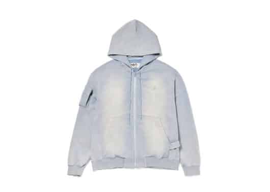 Open Yy Pocket Washed Box Hoodie Blue Front View