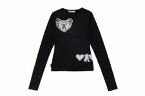 Open Yy Ribbed Yy Hug&Heart Top Black Front View