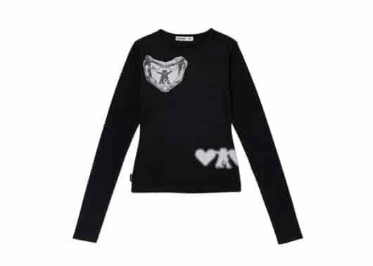 Open Yy Ribbed Yy Hug&Heart Top Black Front View