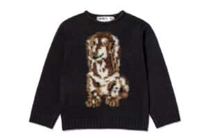 Open Yy Shaggy Jacquard Dog Sweater Black Front View