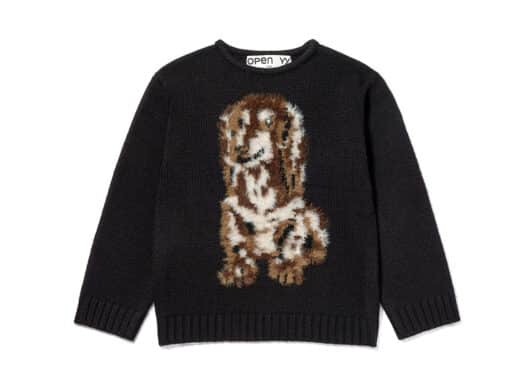 Open Yy Shaggy Jacquard Dog Sweater Black Front View