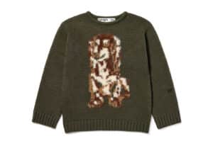 Open Yy Shaggy Jacquard Dog Sweater Khaki